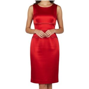 Calvin Klein Red Gold Zipper Sleeveless Business Casual Holiday Sheath Dress 4